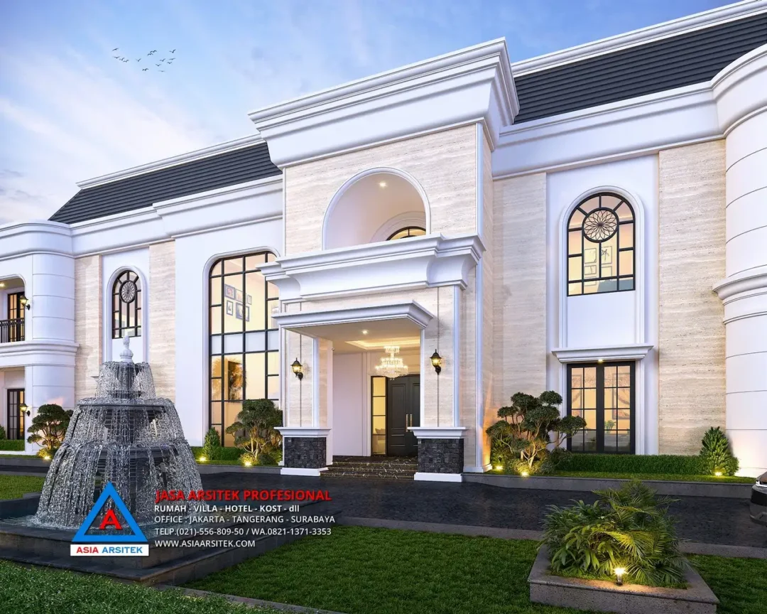 fasad Jasa Arsitek Desain Rumah Mewah Mediterania 2 Lantai di Serang, jasa desain rumah serang, jasa arsitek serang banten, jasa arsitek banten