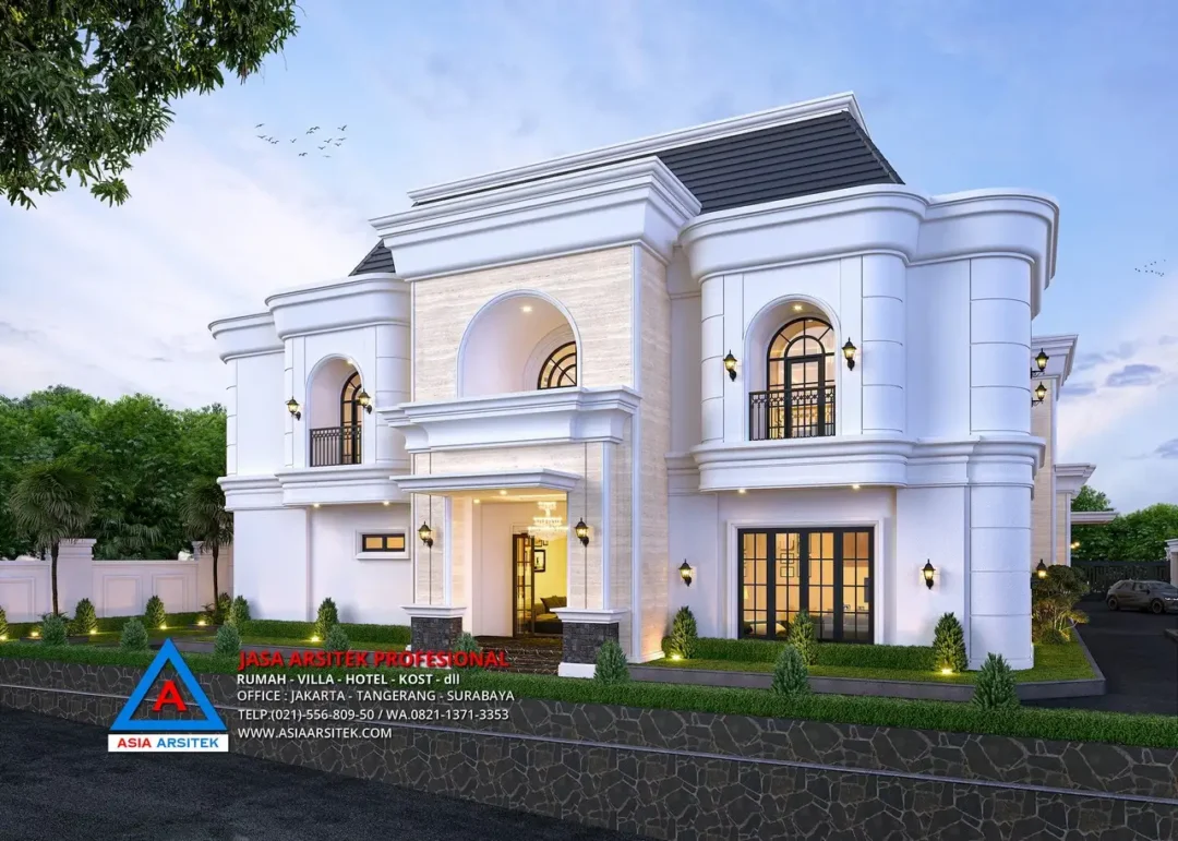 tampak samping kanan Jasa Arsitek Desain Rumah Mewah Mediterania 2 Lantai di Serang, jasa desain rumah serang, jasa arsitek serang banten, jasa arsitek banten