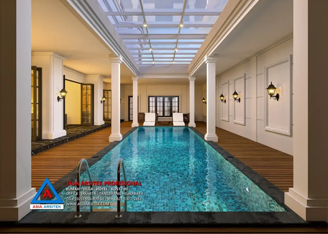 kolam renang Jasa Arsitek Desain Rumah Mewah Mediterania 2 Lantai di Serang, jasa desain rumah serang, jasa arsitek serang banten, jasa arsitek banten