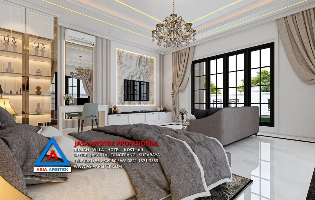 ruang tidur utama Jasa Arsitek Desain Rumah Mewah Mediterania 2 Lantai di Serang