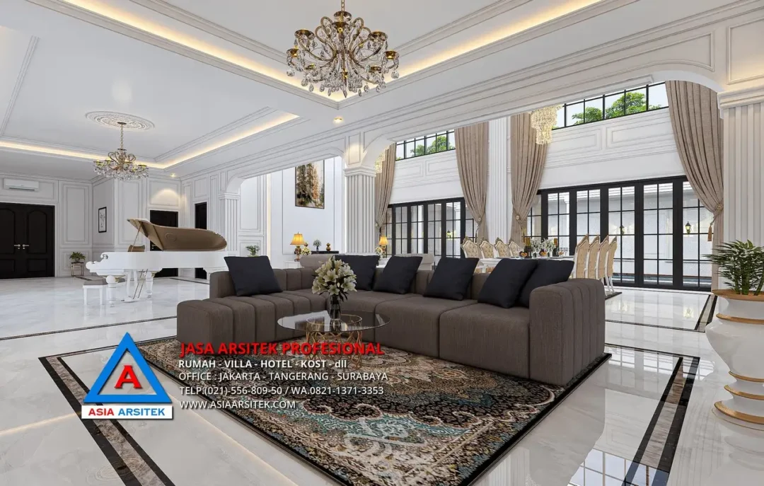 ruang keluarga Jasa Arsitek Desain Rumah Mewah Mediterania 2 Lantai di Serang