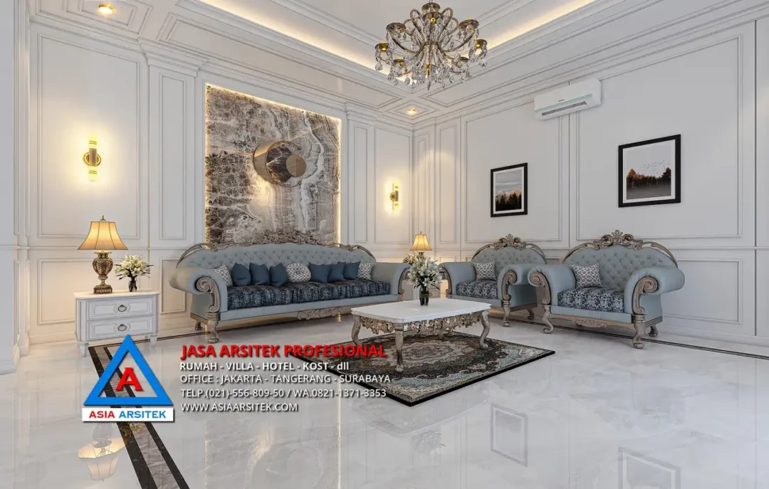 ruang tamu Jasa Arsitek Desain Rumah Mewah Mediterania 2 Lantai di Serang