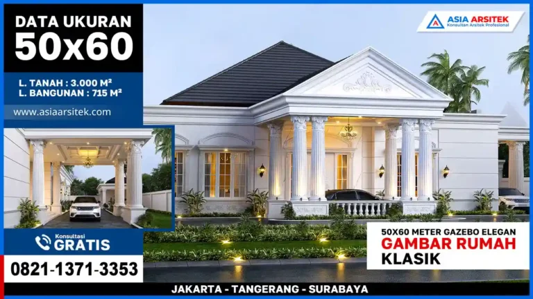 esain Rumah Klasik Mewah 50x60 Meter dengan Gazebo Elegan – Hunian megah bergaya klasik dengan taman luas dan gazebo cantik sebagai pusat relaksasi yang menawan