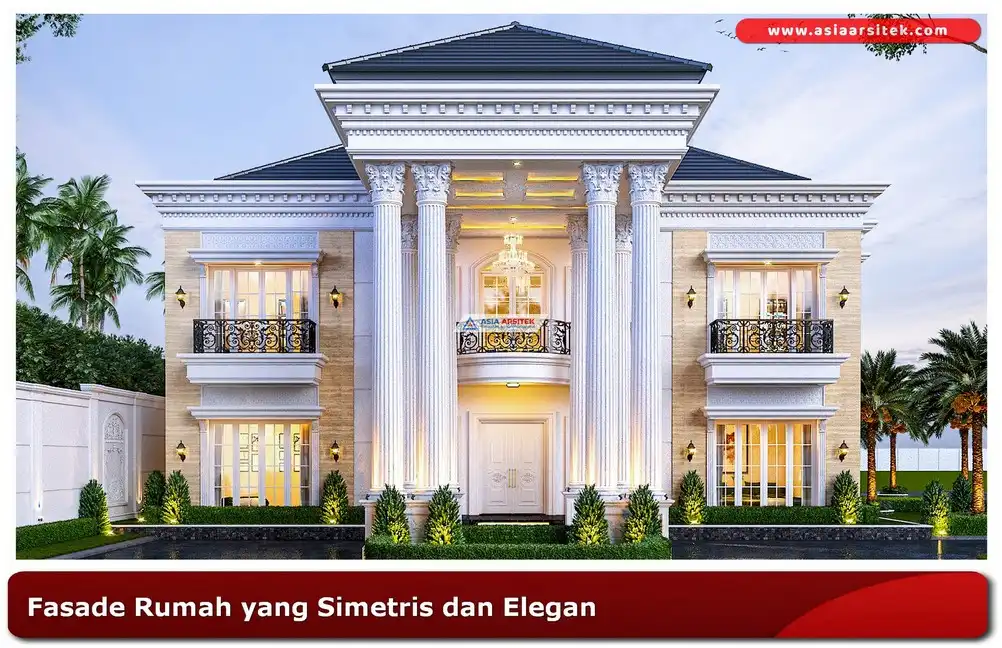 fasade rumah klasik minimalis dengan pilar dan jendela besar