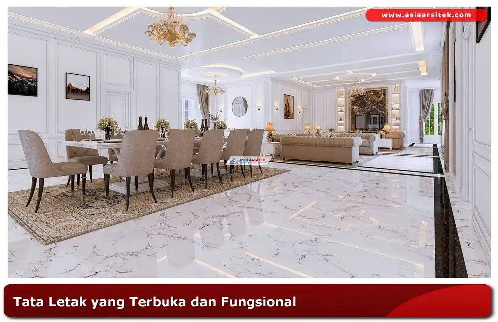 ruang keluarga terbuka dengan desain rumah klasik minimalis