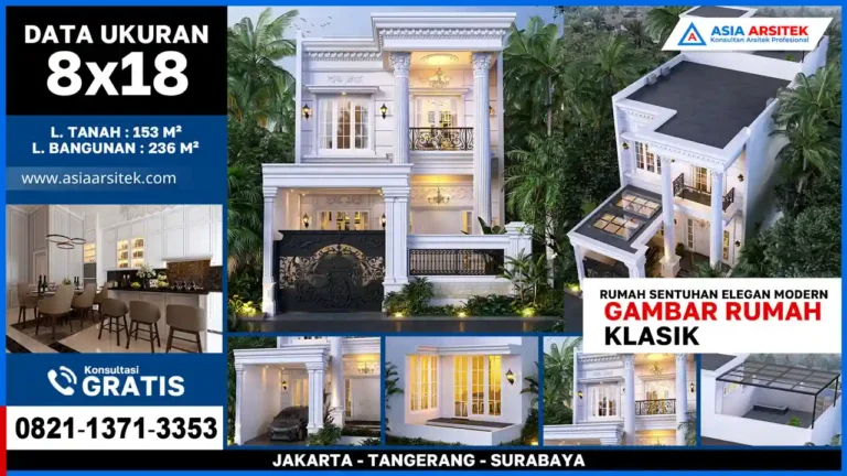 Gambar Rumah Klasik 2 Lantai 8x18 Meter Sentuhan Elegan Modern – Kontraktor terpercaya dengan layanan profesional, harga terjangkau, dan hasil berkualitas untuk hunian impian Anda!