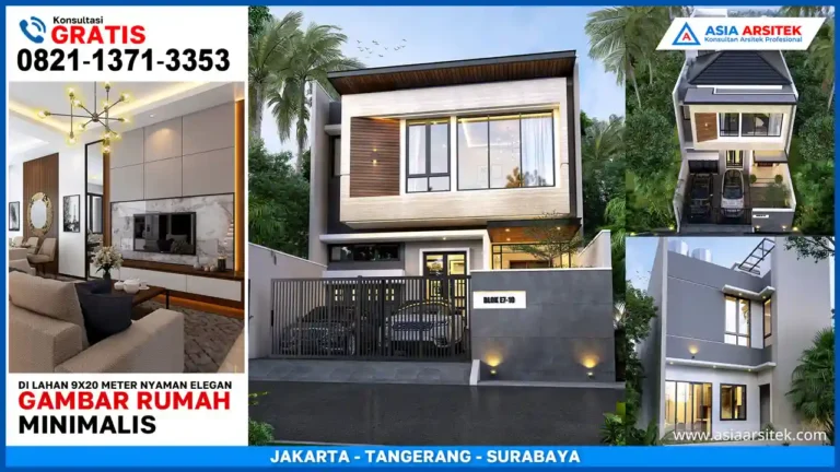 Gambar rumah minimalis di lahan 9x20 meter dengan desain elegan dan tampilan fasad modern yang nyaman untuk keluarga.
