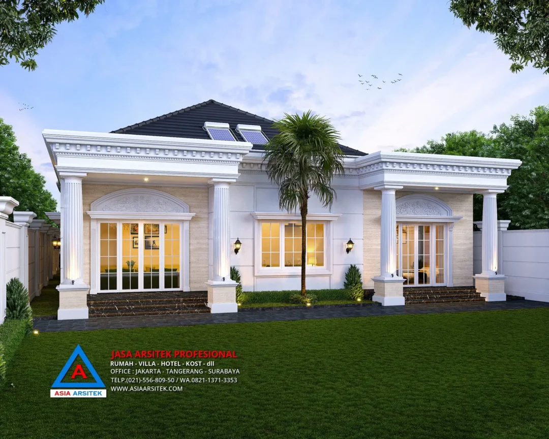 tampak belakang Jasa Arsitek Desain Rumah Mewah Klasik 1 Lantai di Sulawesi Selatan