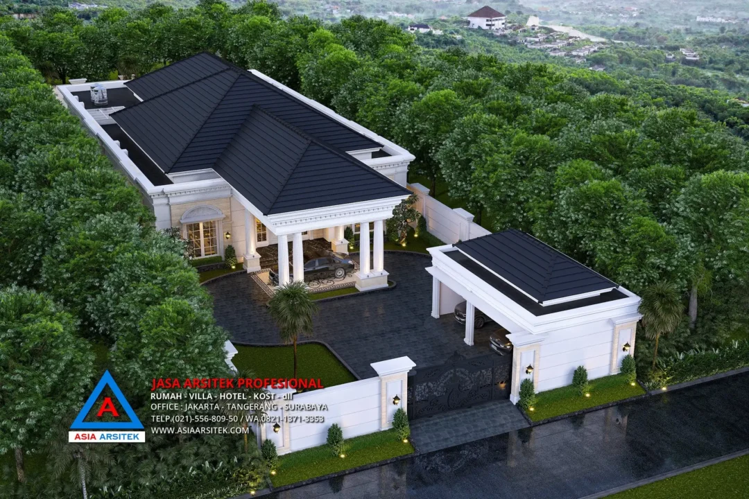 tampak atas Jasa Arsitek Desain Rumah Mewah Klasik 1 Lantai di Sulawesi Selatan