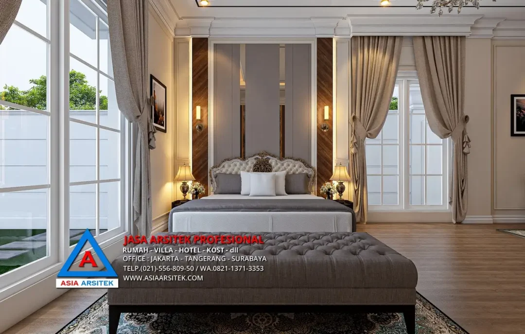 kamar tidur utama Jasa Arsitek Desain Rumah Mewah Klasik 1 Lantai di Sulawesi Selatan