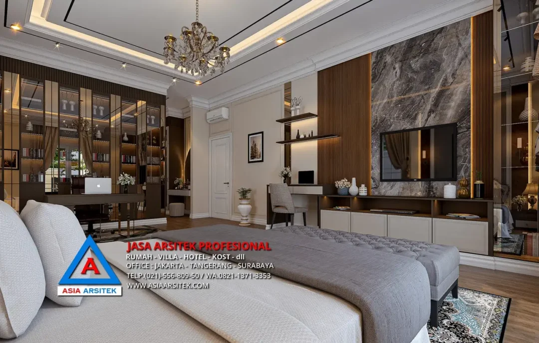 ruang tidur utama Jasa Arsitek Desain Rumah Mewah Klasik 1 Lantai di Sulawesi Selatan