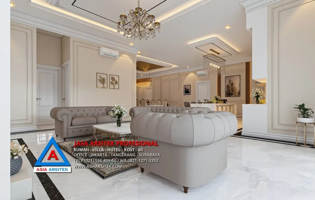 ruang bersama Jasa Arsitek Desain Rumah Mewah Klasik 1 Lantai di Sulawesi Selatan