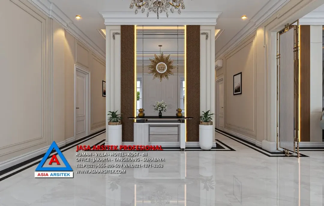 foyer Jasa Arsitek Desain Rumah Mewah Klasik 1 Lantai di Sulawesi Selatan