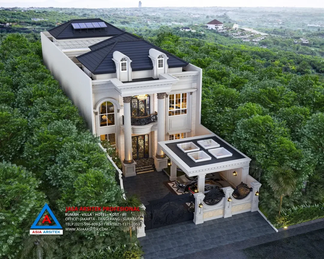 tampak atas Jasa Arsitek Desain Rumah Mewah Klasik 2 Lantai di Tulungagung Jawa Timur