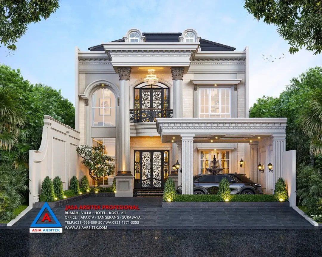 fasad Jasa Arsitek Desain Rumah Mewah Klasik 2 Lantai di Tulungagung Jawa Timur