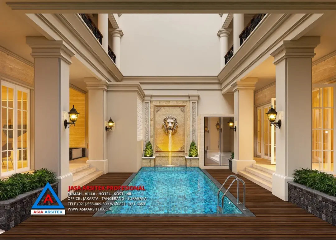 kolam renang Jasa Arsitek Desain Rumah Mewah Klasik 2 Lantai di Tulungagung Jawa Timur