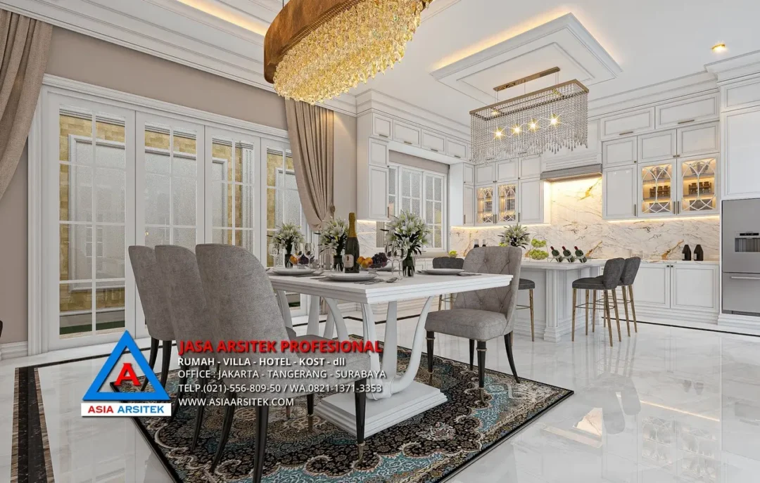 ruang makan Jasa Arsitek Desain Rumah Mewah Klasik 2 Lantai di Tulungagung Jawa Timur, jasa desain rumah, jasa arsitek rumah, jasa desain interior, jasa desain rumah Tulungagung, jasa arsitek rumah Tulungagung, jasa arsitek Tulungagung 