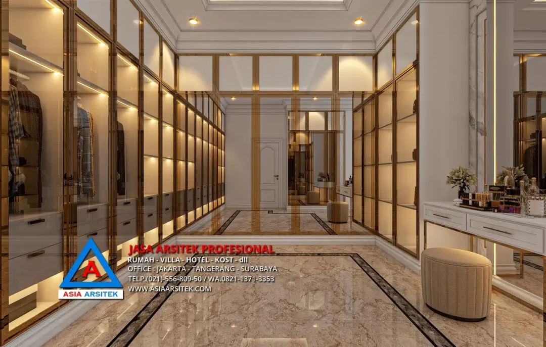 walk in closet kamar Jasa Arsitek Desain Rumah Mewah Klasik di Jambi Sumatera