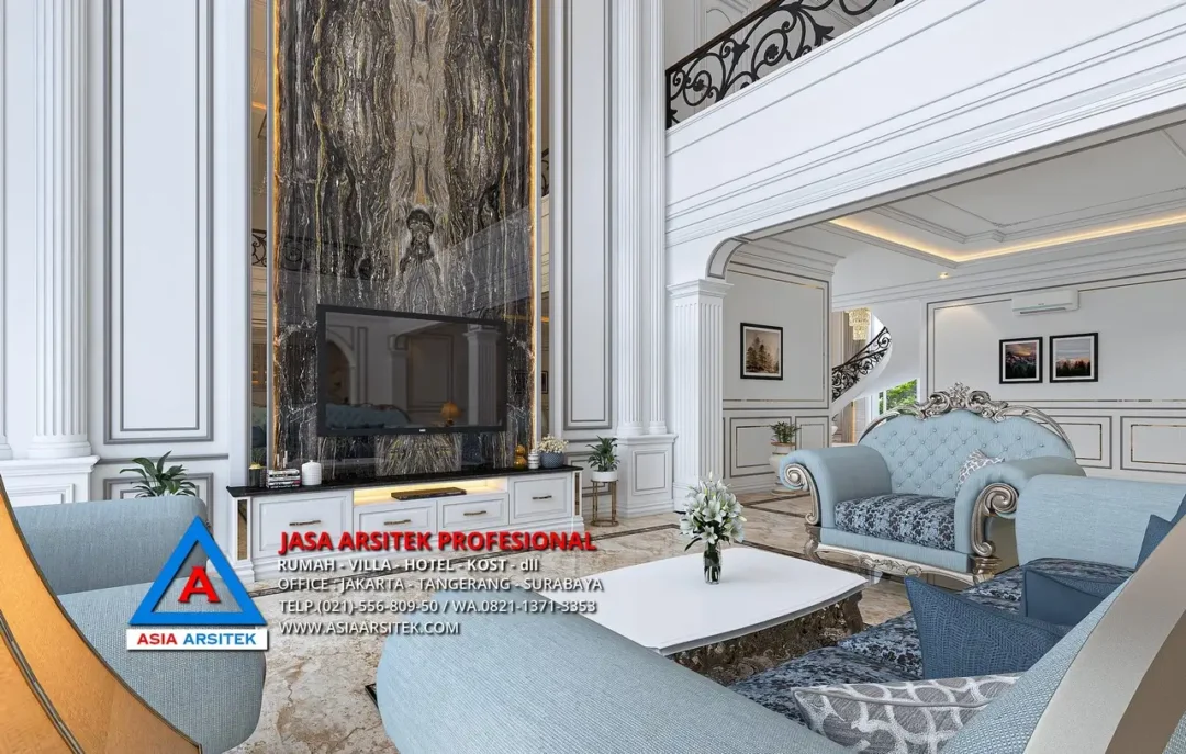 ruang keluarga Jasa Arsitek Desain Rumah Mewah Klasik di Jambi Sumatera