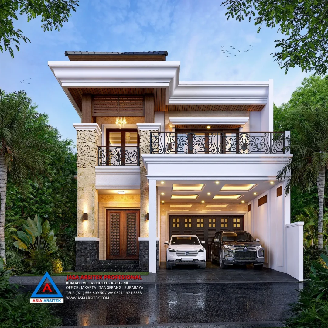 fasad Jasa Arsitek Desain Rumah Mewah Tropis 2 Lantai di Bintaro Jakarta Selatan