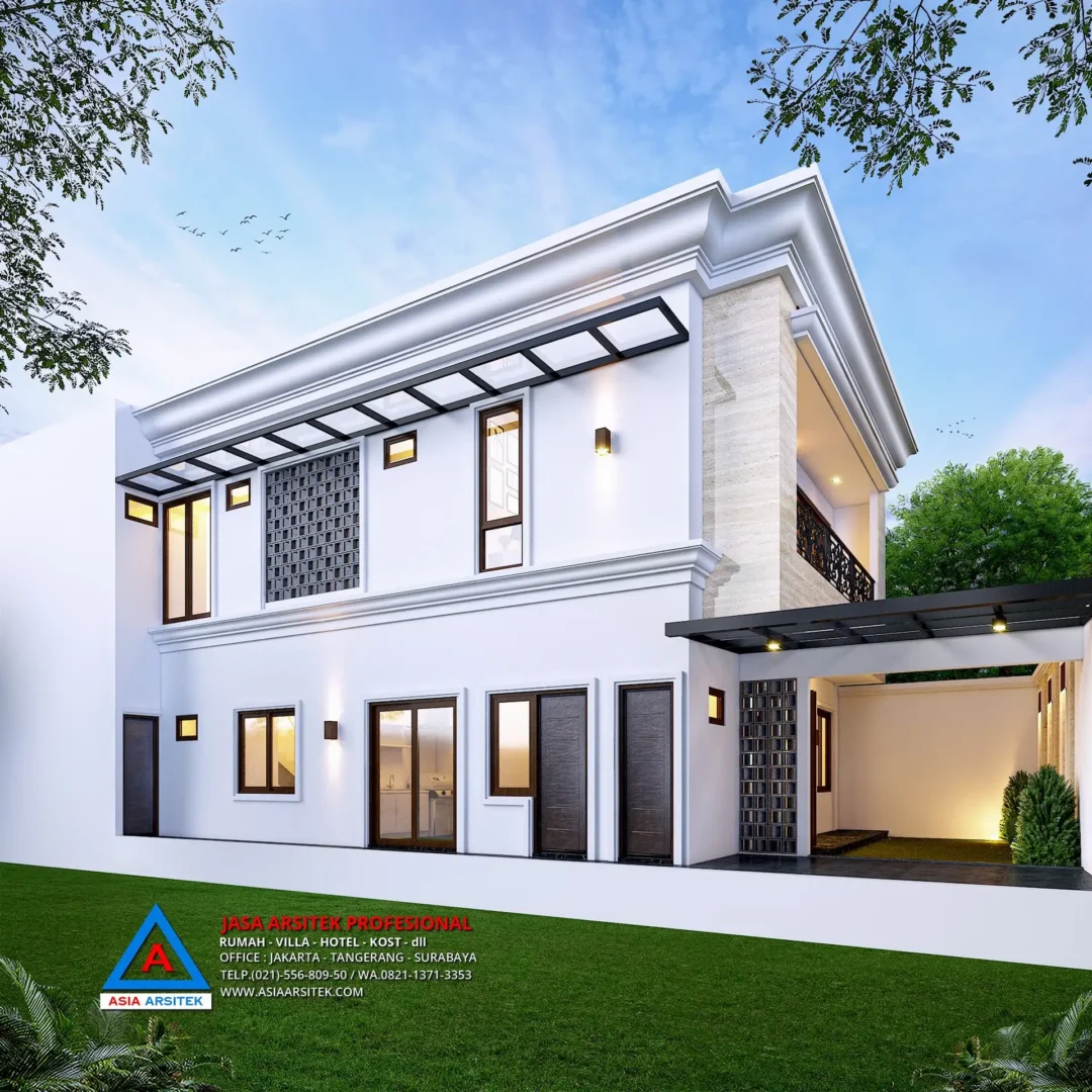 tampak samping kanan Jasa Arsitek Desain Rumah Mewah Tropis 2 Lantai di Bintaro Jakarta Selatan