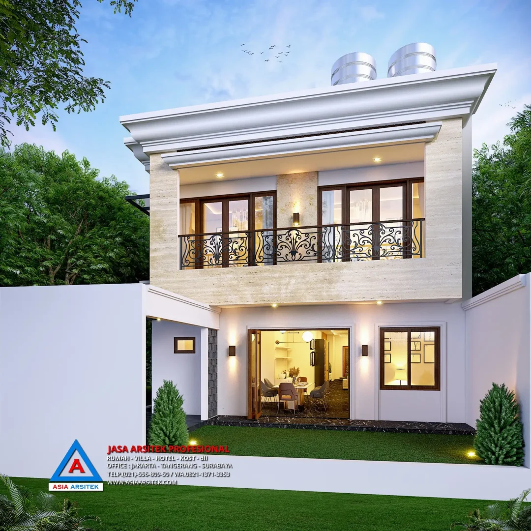 tampak belakang Jasa Arsitek Desain Rumah Mewah Tropis 2 Lantai di Bintaro Jakarta Selatan