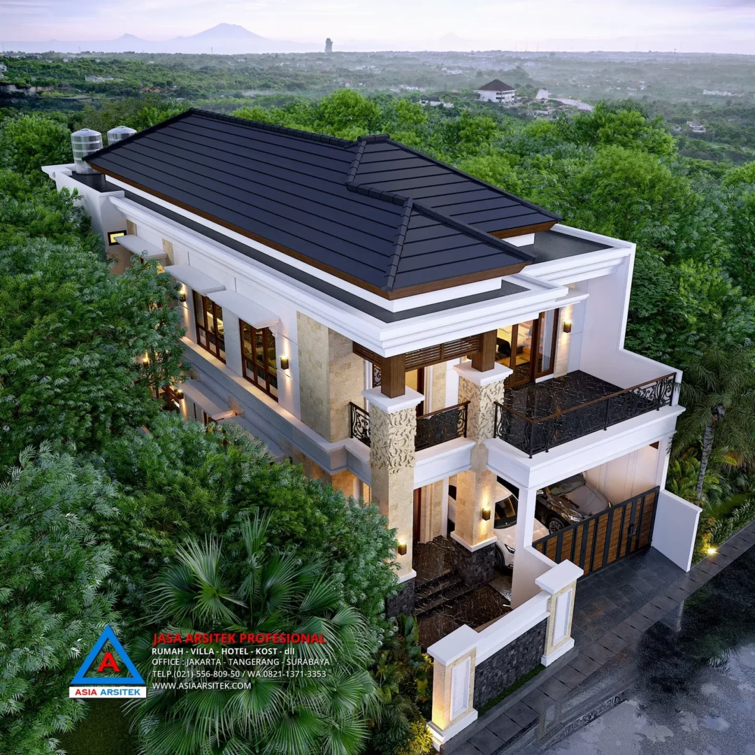 tampak atas Jasa Arsitek Desain Rumah Mewah Tropis 2 Lantai di Bintaro Jakarta Selatan