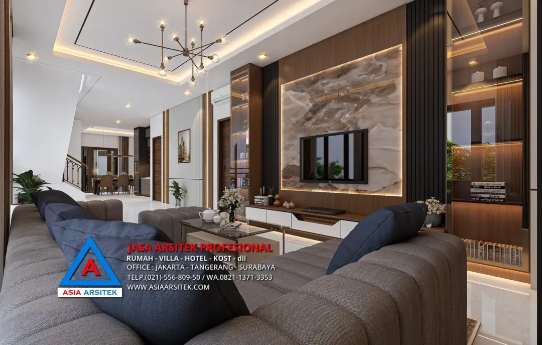 ruang bersama Jasa Arsitek Desain Rumah Mewah Tropis 2 Lantai di Bintaro Jakarta Selatan