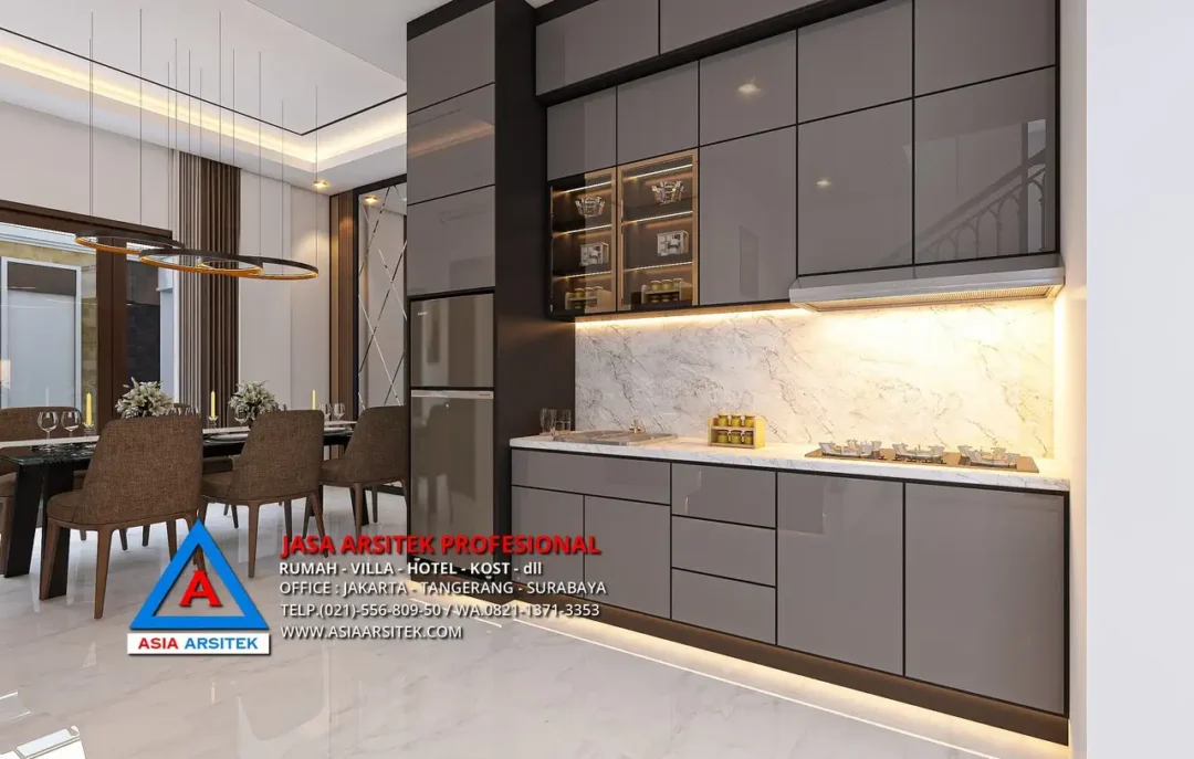 ruang dapur Jasa Arsitek Desain Rumah Mewah Tropis 2 Lantai di Bintaro Jakarta Selatan