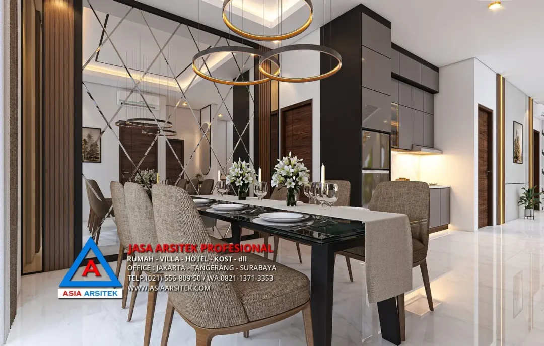 ruang makan Jasa Arsitek Desain Rumah Mewah Tropis 2 Lantai di Bintaro Jakarta Selatan