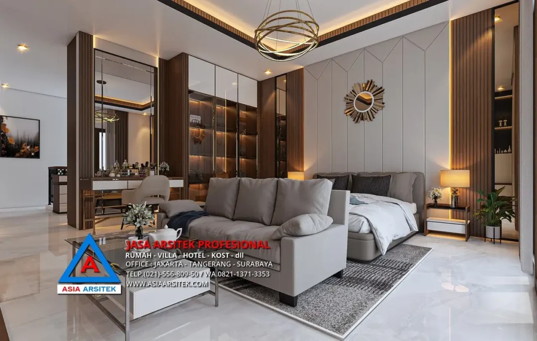 ruang duduk Jasa Arsitek Desain Rumah Mewah Tropis 2 Lantai di Bintaro Jakarta Selatan