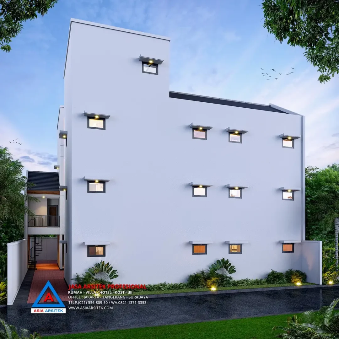 tampak belakang Jasa Desain Rumah Kost 4 Lantai di Cisauk Tangerang