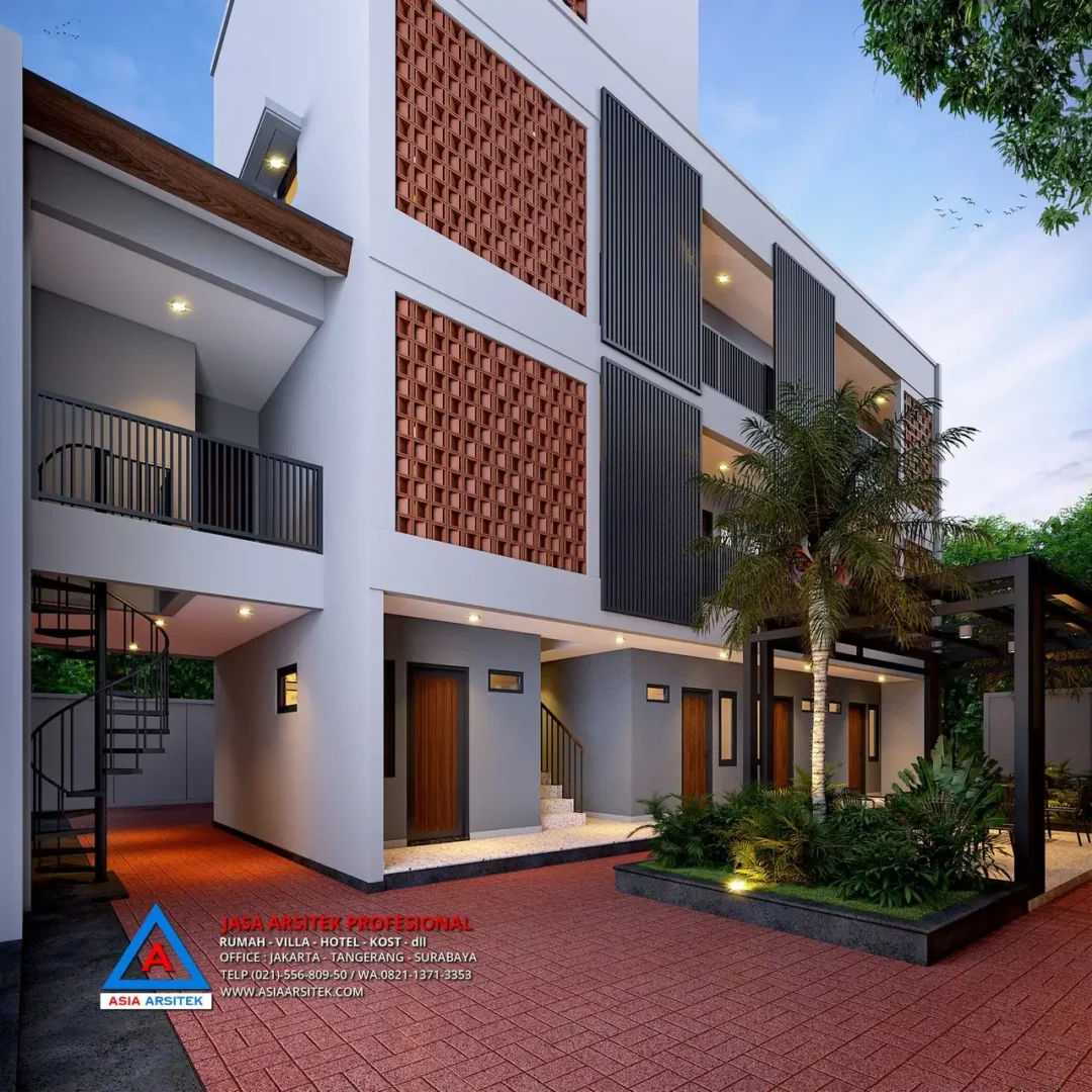 tampak depan Jasa Desain Rumah Kost 4 Lantai di Cisauk Tangerang
