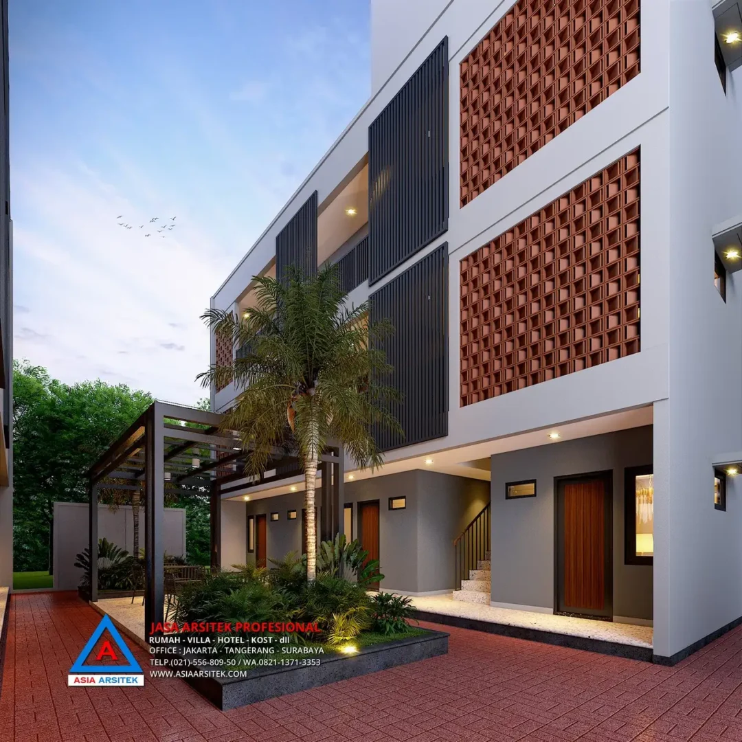 view depan Jasa Desain Rumah Kost 4 Lantai di Cisauk Tangerang