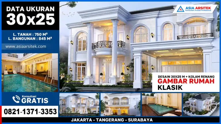 Rumah Klasik Mewah 30x25 Meter dengan Kolam Renang – Kontraktor terpercaya dengan layanan profesional, harga terjangkau, dan hasil berkualitas untuk hunian impian Anda!
