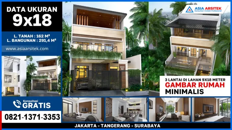 Rumah Minimalis 3 Lantai di Lahan 9x18 Meter dirancang dengan efisiensi maksimal dan estetika modern, cocok untuk hunian keluarga di kota dengan kebutuhan ruang fungsional dan gaya kekinian.
