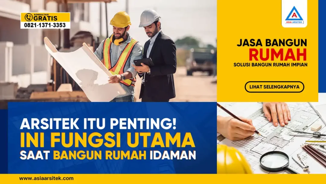 Arsitek Itu Penting! Ini Fungsi Utamanya Saat Bangun Rumah Idaman – Ilustrasi arsitek profesional sedang menjelaskan denah rumah kepada klien dengan tampilan desain 3D di meja kerja.