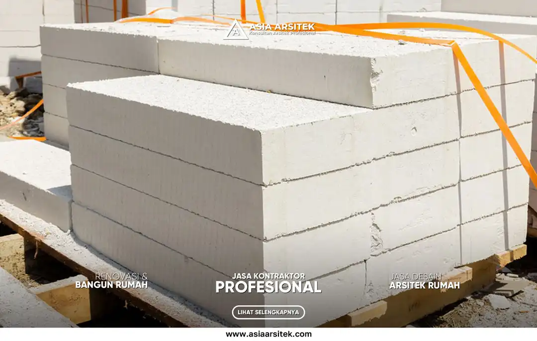 Material Bangunan Favorit Kontraktor Profesional Tahun 2025 – Ilustrasi beragam material seperti bata ringan, panel precast, cat weatherproof, dan struktur baja ringan pilihan kontraktor masa kini.