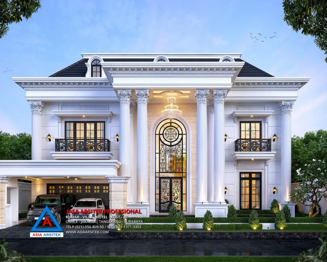 view depan Jasa Arsitek Desain Rumah Mewah Klasik 3 Lantai di Kelapa Dua Tangerang, jasa desain rumah, jasa arsitek rumah, jasa desain rumah tangerang, jasa arsitek tangerang, jasa arsitek rumah tangerang, jasa desain arsitek