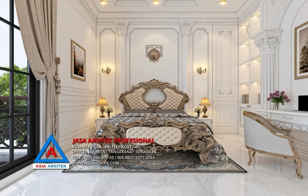 kamar utama Jasa Arsitek Desain Rumah Mewah Klasik 3 Lantai di Kelapa Dua Tangerang, jasa desain rumah, jasa arsitek rumah, jasa desain interior, jasa desain rumah tangerang, jasa arsitek rumah tangerang, jasa arsitek tangerang