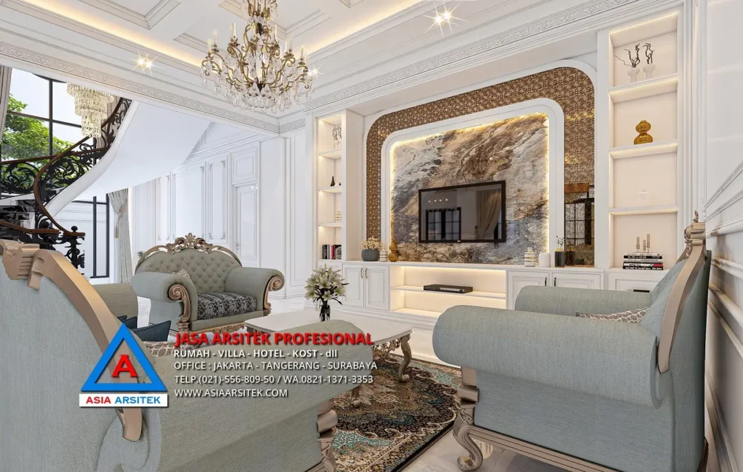 ruang keluarga Jasa Arsitek Desain Rumah Mewah Klasik 3 Lantai di Kelapa Dua Tangerang, jasa desain rumah, jasa arsitek rumah, jasa desain interior, jasa desain rumah tangerang, jasa arsitek rumah tangerang, jasa arsitek tangerang