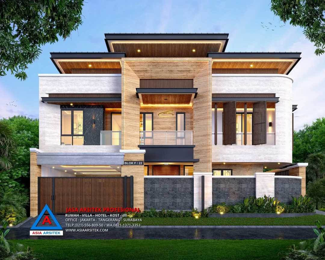 tampak depan Jasa Arsitek Desain Rumah Mewah Tropis Modern 2 Lantai di Tambun Selatan Bekasi, jasa desain rumah, jasa arsitek rumah, jasa desain rumah bekasi, jasa arsitek bekasi, jasa arsitek rumah bekasi, jasa desain arsitek