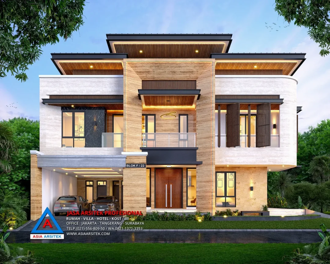 view depan Jasa Arsitek Desain Rumah Mewah Tropis Modern 2 Lantai di Tambun Selatan Bekasi, jasa desain rumah, jasa arsitek rumah, jasa desain rumah bekasi, jasa arsitek bekasi, jasa arsitek rumah bekasi, jasa desain arsitek