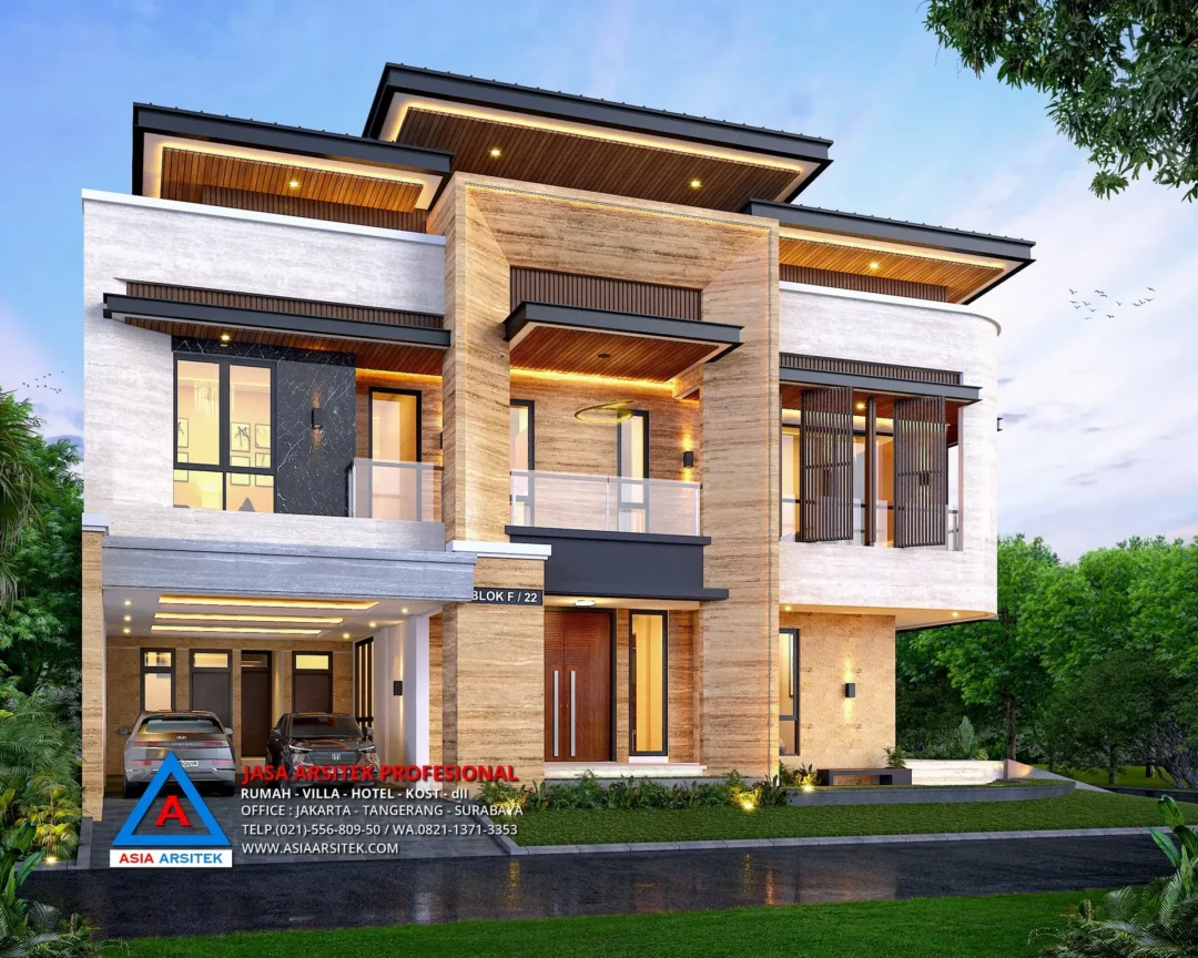 fasad Jasa Arsitek Desain Rumah Mewah Tropis Modern 2 Lantai di Tambun Selatan Bekasi, jasa desain rumah, jasa arsitek rumah, jasa desain rumah bekasi, jasa arsitek bekasi, jasa arsitek rumah bekasi, jasa desain arsitek
