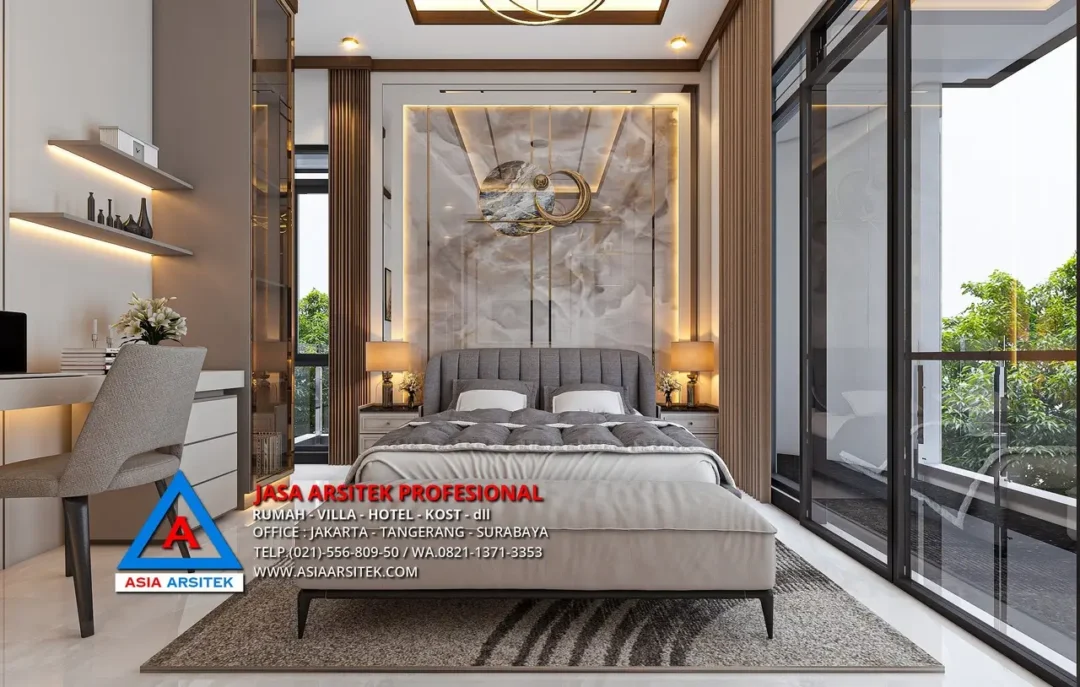 kamar tidur utama Jasa Arsitek Desain Rumah Mewah Tropis Modern 2 Lantai di Tambun Selatan Bekasi, jasa desain rumah, jasa arsitek rumah, jasa desain rumah bekasi, jasa arsitek bekasi, jasa arsitek rumah bekasi, jasa desain arsitek