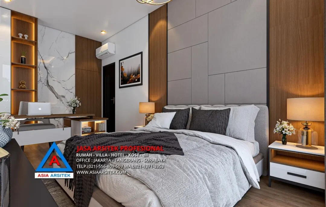 ruang tidur utama Jasa Arsitek Desain Rumah Modern 2 Lantai di BSD, jasa desain rumah, jasa arsitek rumah, jasa desain interior, jasa desain rumah BSD, jasa arsitek rumah BSD, jasa arsitek BSD 