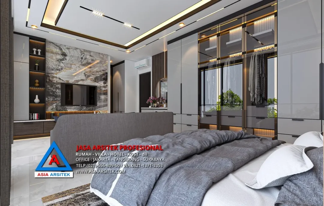 ruang tidur utama Jasa Arsitek Desain Rumah Modern 3 Lantai di Pekanbaru Riau, jasa desain rumah, jasa arsitek rumah, jasa desain interior, jasa desain rumah Pekanbaru, jasa arsitek rumah Pekanbaru, jasa arsitek Pekanbaru 