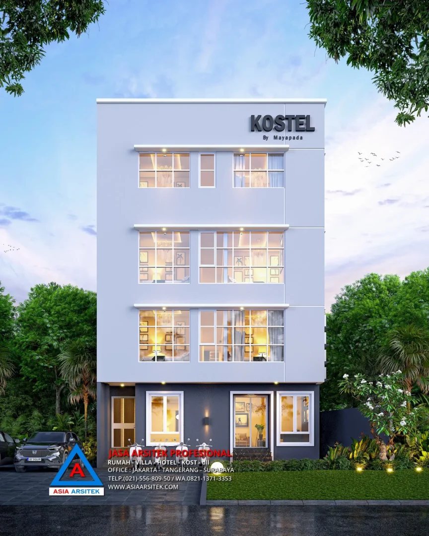 tampak depan Jasa Desain Rumah Kost 4 Lantai di Kebon Jeruk Jakarta Barat, jasa desain rumah kost jakarta barat, jasa desain rumah kost, contoh desain kos kosan, contoh desain kos kosan minimalis, contoh desain kos kosan sederhana, contoh desain rumah kost, contoh desain rumah kost 2 lantai, desain bangunan kost minimalis, asia arsitek jasa arsitek desain rumah villa kost hotel, arsitek rumah kost,