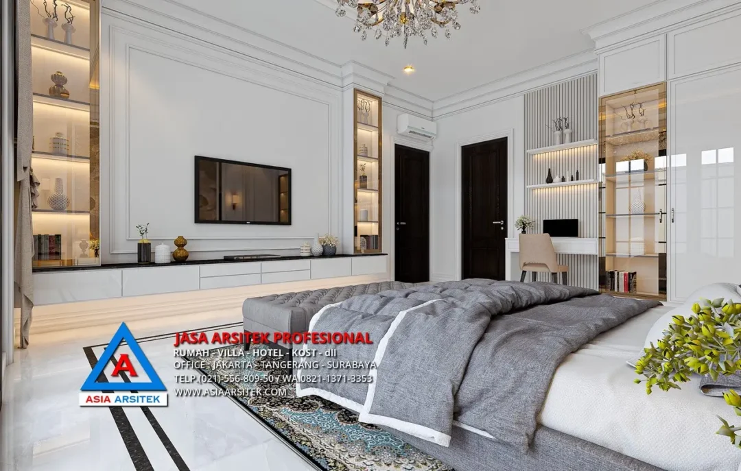ruang tidur utama Jasa Desain Rumah Tropis 2 Lantai di Cipayung Jakarta Timur, jasa desain rumah, jasa arsitek rumah, jasa desain interior, jasa desain rumah Jakarta Timur, jasa arsitek rumah Jakarta Timur, jasa arsitek Jakarta Timur
