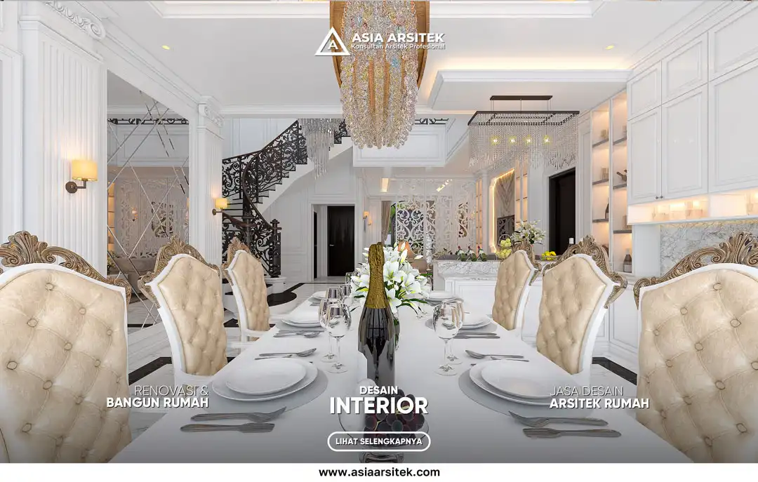 Tips Desain Ruang Keluarga Menyatu dengan Ruang Makan – Ilustrasi ruang terbuka dengan area duduk dan meja makan dalam satu layout harmonis, penuh cahaya alami dan penataan furnitur yang menyatu.